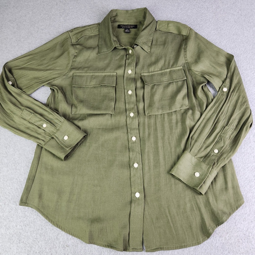 Banana Republic Shirt Women Petite XS Olive Dillon Classic Fit Utility Button Up